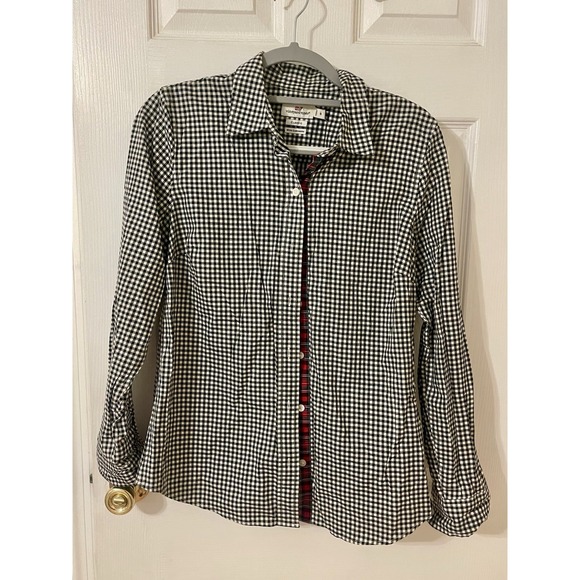 Vineyard Vines Gingham Shirt Women 8 Black White Cotton Cashmere Button Up - Picture 1 of 8
